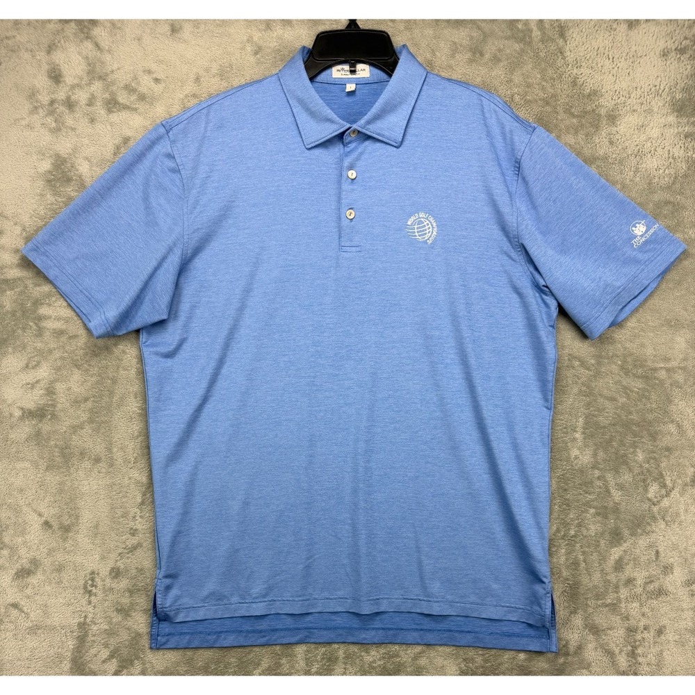 Peter Millar Summer Comfort Polo Shirt‎ Golf L Blue World Golf Championship Logo